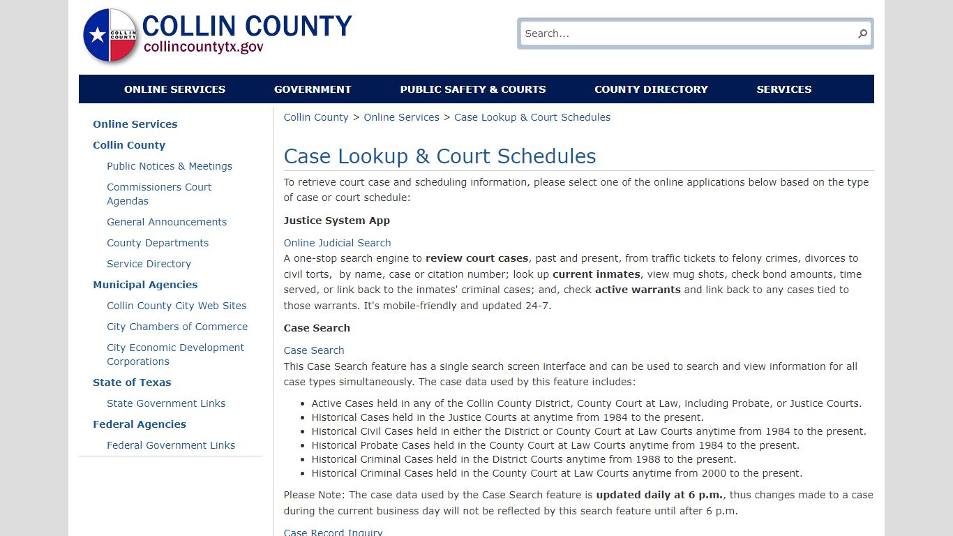 Case Lookup & Court Schedules - Collin County