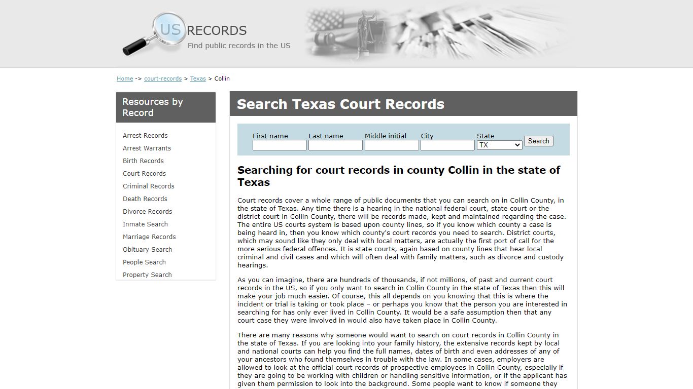Search Court Records Collin Texas | US Records