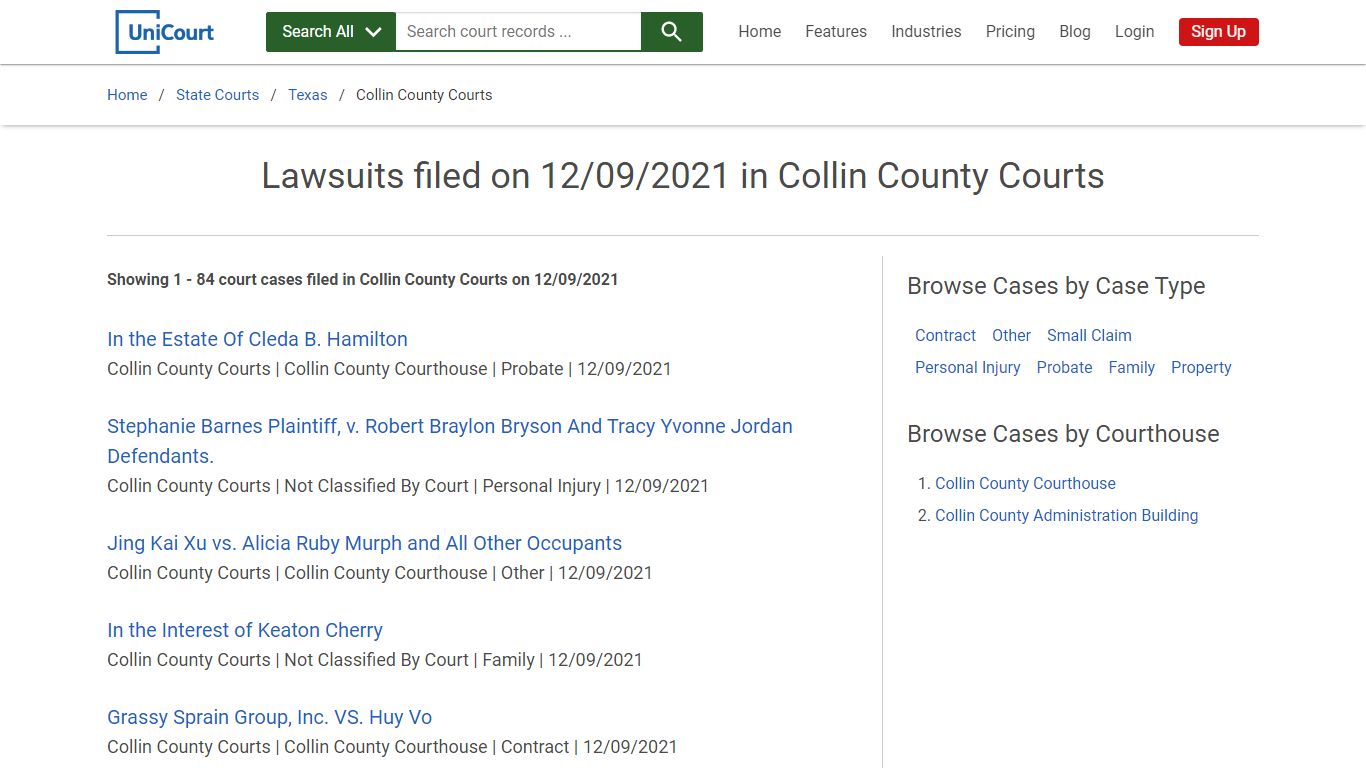 Lawsuits filed on 12/09/2021 in Collin County Courts - (1 ...